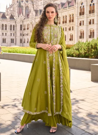 Green Organza Embroidered Work Salwar Suit