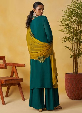 Green Organza Embroidered Work Salwar Suit for Women