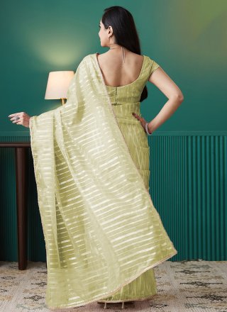 Green Organza Foil Print Work Trendy Saree