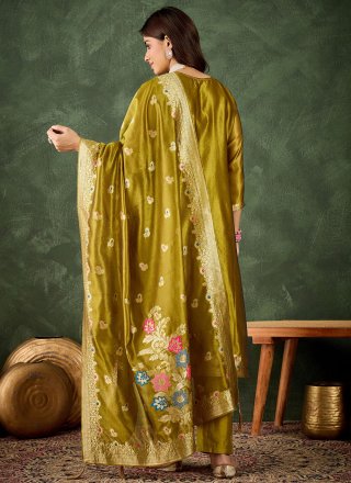 Green Organza Jacquard and Lace Work Salwar Suit