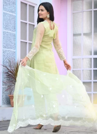 Green Organza Salwar Suit with Embroidered and Sequins Work for Ceremonial