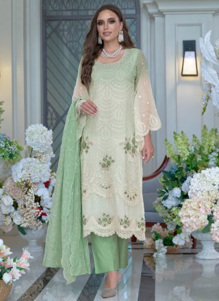 Green Organza Sequins and Thread Work Salwar Suit