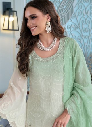 Green Organza Sequins and Thread Work Salwar Suit