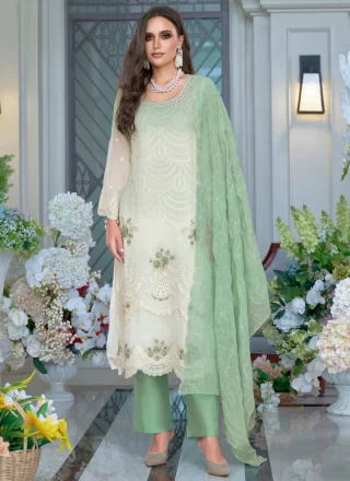 Green Organza Sequins and Thread Work Salwar Suit