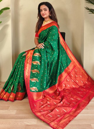 Green Paithni Weaving Work Contemporary Saree