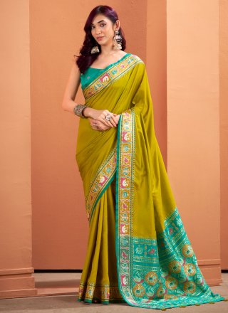 Green Patola Print and Weaving Work Silk Designer Saree