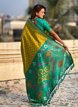 Green Patola Silk Classic Sari with Meenakari and Woven Work for Ceremonial