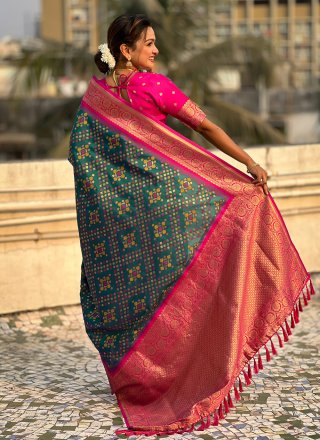 Green Patola Silk Contemporary Saree with Zari Work