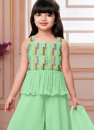 Green Pure Crepe Readymade Salwar Suit with Sequins and Thread Work for Casual