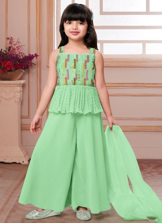 Green Pure Crepe Readymade Salwar Suit with Sequins and Thread Work for Casual