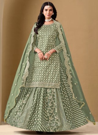 Green Pure Dola Jacquard Work Readymade Lehenga Choli for Festival