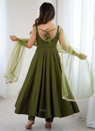 Green Pure Silk Anarkali Suit with Lace Work