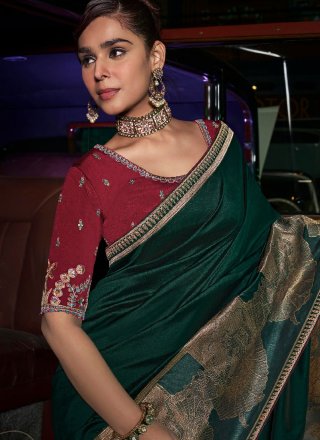 Green Pure Silk Contemporary Sari