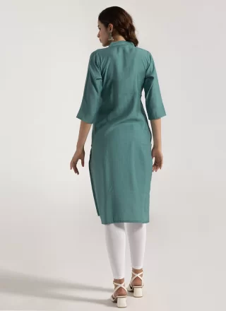 Green Rayon Casual Kurti with Embroidered Work