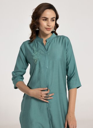 Green Rayon Casual Kurti with Embroidered Work