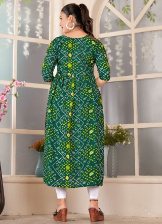 Green Rayon Digital Print Work Designer Kurti for Casual