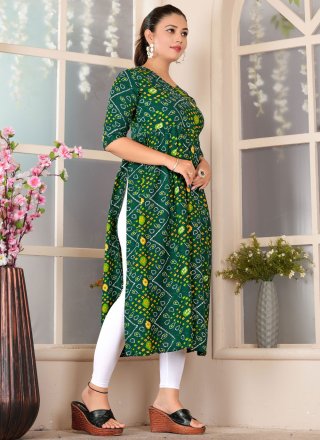 Green Rayon Digital Print Work Designer Kurti for Casual