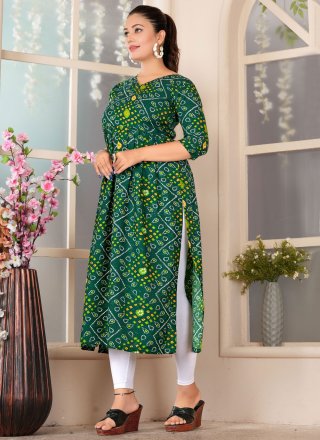 Green Rayon Digital Print Work Designer Kurti for Casual