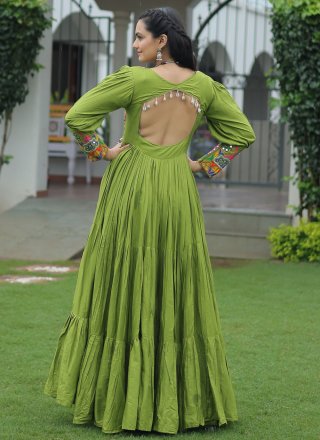 Green Rayon Gamthi Work Gown