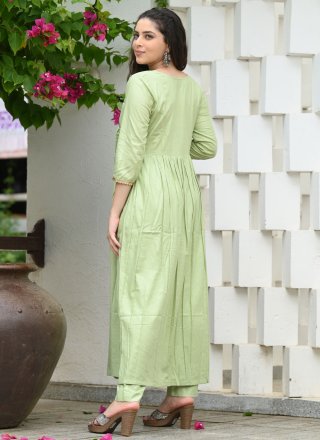Green Rayon Lace Work Readymade Salwar Suit for Ceremonial