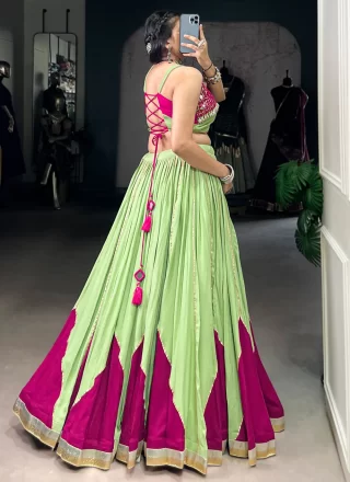 Green Rayon Plain Work Readymade Lehenga Choli