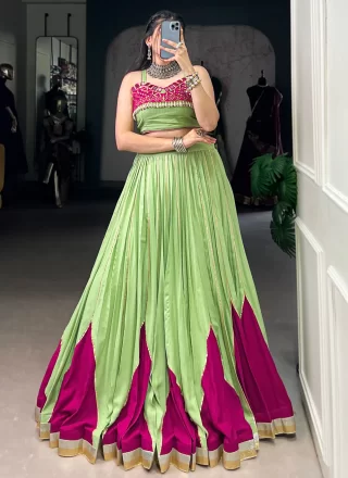 Green Rayon Plain Work Readymade Lehenga Choli
