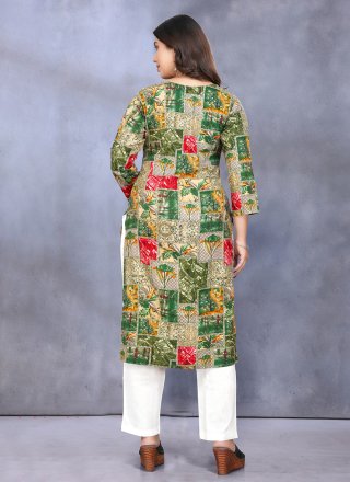 Green Rayon Print Work Designer Kurti for Festival
