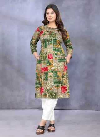 Green Rayon Print Work Designer Kurti for Festival