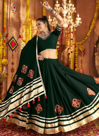 Green Rayon Readymade Lehenga Choli