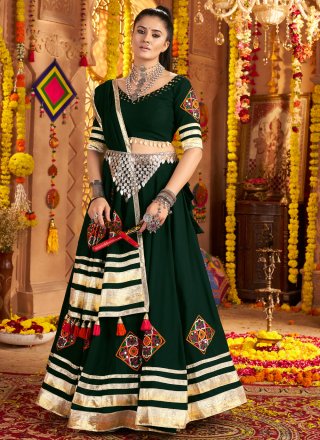 Green Rayon Readymade Lehenga Choli