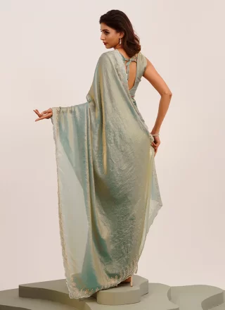 Green Satin Contemporary Saree