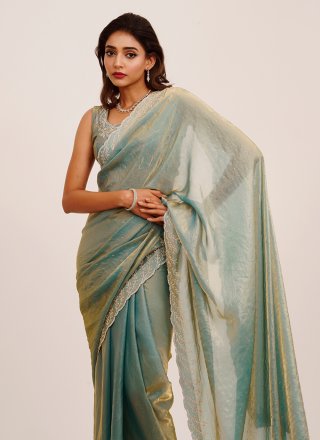 Green Satin Contemporary Saree
