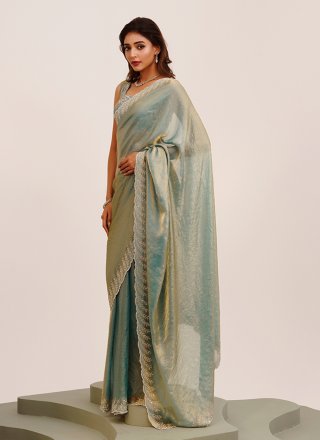 Green Satin Contemporary Saree