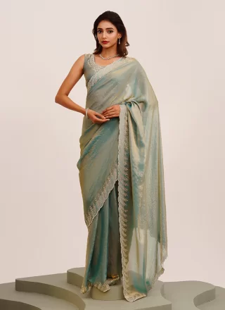 Green Satin Contemporary Saree