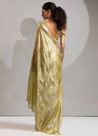Green Satin Silk Designer Saree