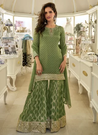Green Shimmer Sharara Set