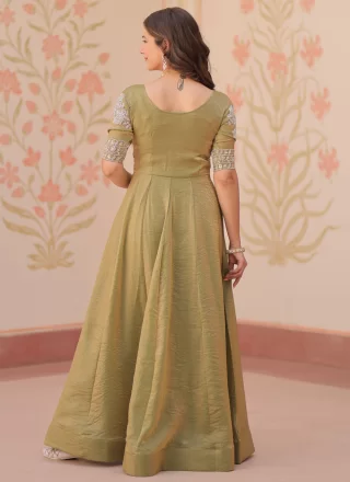 Green Silk Beads and Thread Work Gown