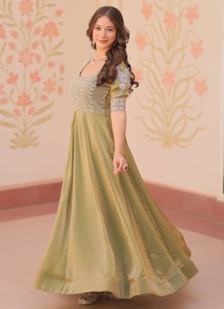 Green Silk Beads and Thread Work Gown