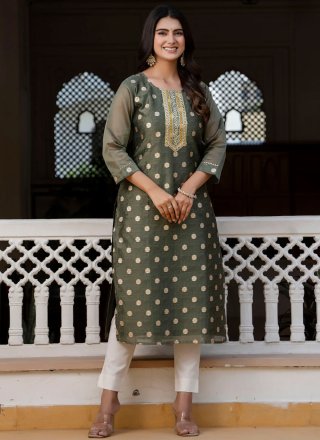 Green Silk Blend Embroidered and Zari Work Designer Kurti