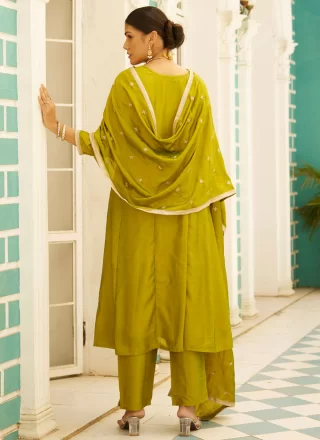 Green Silk Blend Embroidered, Sequins and Zari Work Readymade Style