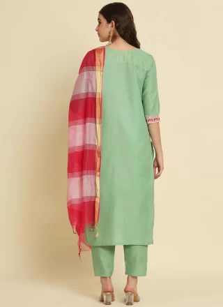 Green Silk Blend Embroidered Work Salwar Suit