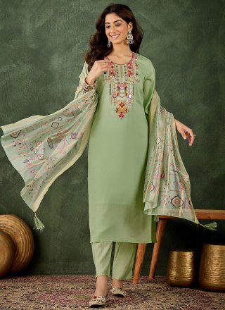 Green Silk Blend Embroidered Work Salwar Suit