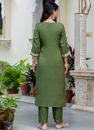 Green Silk Blend Readymade Salwar Suit