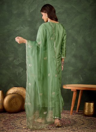 Green Silk Blend Salwar Suit with Embroidered Work