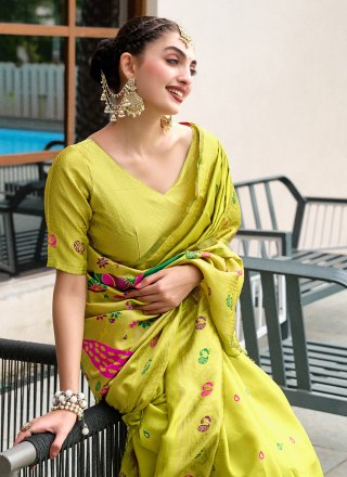 Green Silk Blend Trendy Saree