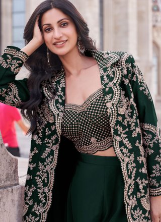 Green Silk Bollywood  Salwar Kameez with Embroidered Work