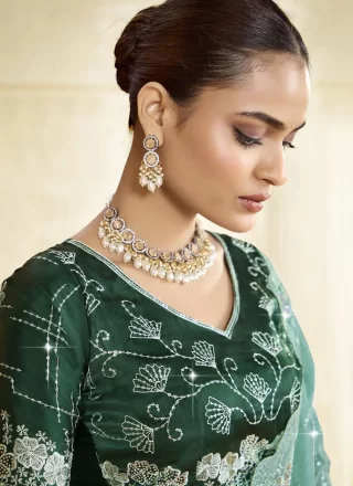 Green Silk Classic Saree with Cut, Embroidered and Sequins Work for Ceremonial