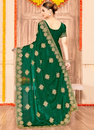 Green Silk Classic Saree with Embroidered and Zari Work