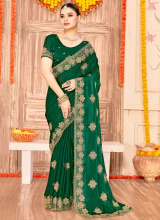 Green Silk Classic Saree with Embroidered and Zari Work