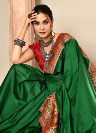 Green Silk Classic Saree with Woven Work for Ceremonial